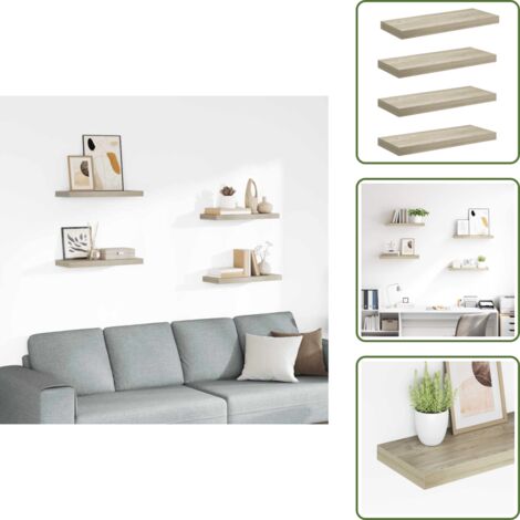 Scaffali rovere - vidaXL Scaffali a Parete 4 pz Rovere 60x23,5x3,8 cm in MDF -