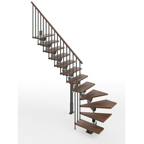 Scala 1 giro  12 gradini - Larghezza 85cm - Noce e Antracite - KNOCK85/L/NA-RH-12