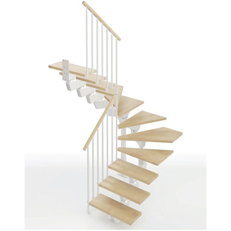 Scala 1 giro 13 gradini - Larghezza 75cm  - Legno e bianco - KNOCK75U/SBMNAT-13