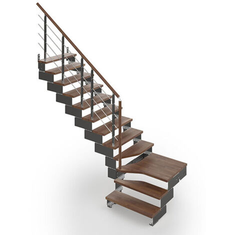 Scala 1 giro  13 gradini - Larghezza 95cm - Noce e Antracite - COMPO95/L/NA-RH-13