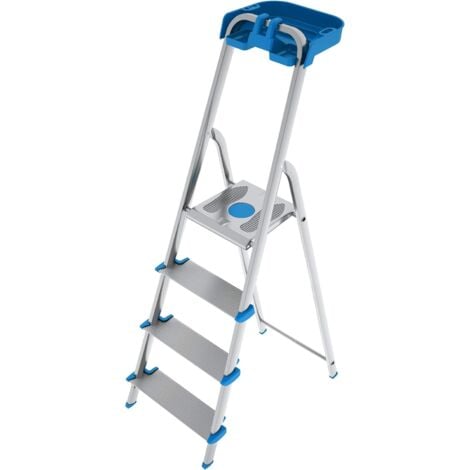 COLOMBO NEW SCAL Scala a 4 gradini in alluminio con spazio di stoccaggio, gradini extra larghi, piedi antiscivolo e piattaforma pieghevole per attrezzi, modello ATLANTICA COLOMBO, realizzata in Italia