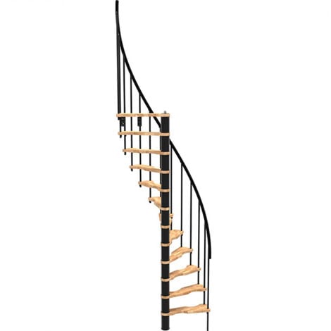 MATISÈRE Scala a chiocciola 12 gradini - Altezza raggiungibile 2.47 a 3.05m - Struttura nera e gradini in legno di faggio - Diametro 120cm - SUON120/NH-12