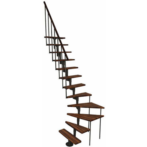 Scala a quarto di giro 12 gradini - Altezza raggiungibile 2.06 a 2.81mm - Struttura nera e gradini in colore noce - JOKER-L-SNMNOY-12