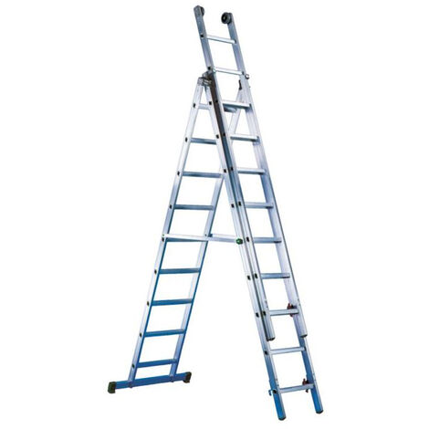 SCALA ALLUMINIO TELESCOPICA TRASFOMABILE 11+11+11 GRADINI 3,54mt ALLUNGABILE
