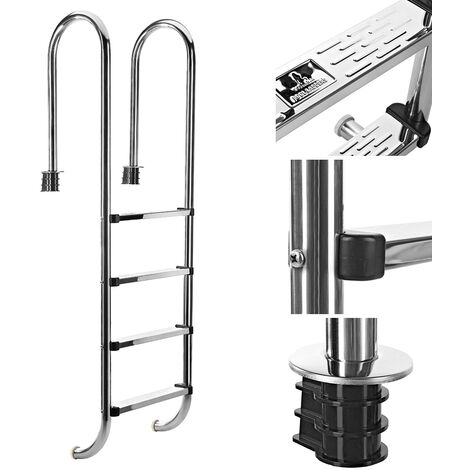 Scala da piscina Melko scala da piscina alta in acciaio inox per piscine, 4 gradini - con gradini extra larghi, antiscivolo