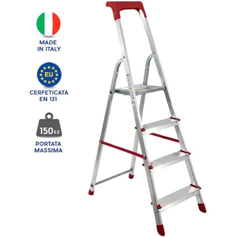 Scala Domestica in Alluminio Martina Leggera Portatile Scaletto Vaschetta Portaoggetti Pieghevole Robusta Salvaspazio made in Italy 4 gradini