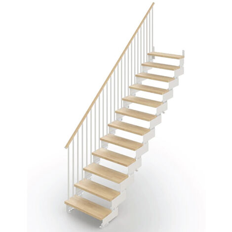 Scala dritta 9 gradini - Larghezza 75cm -  Legno e bianco - COMPO75V/SBMNAT-9