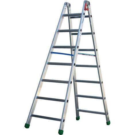Scala in alluminio a 7 gradini con doppia salita, altezza 1,80 metri, modello Casalinga Facal