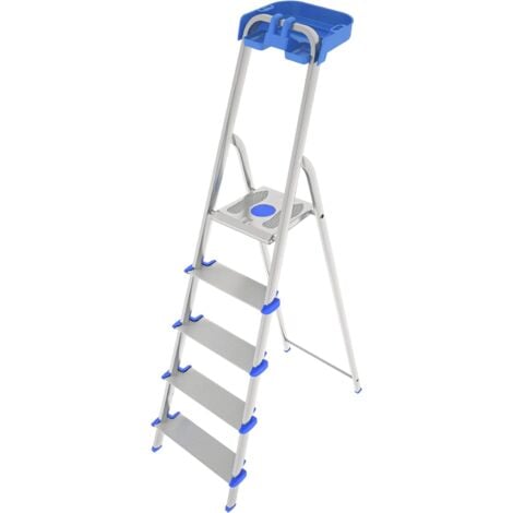 COLOMBO NEW SCAL Scala in alluminio Colombo ATLANTICA a 5 gradini con gradini extra larghi, piedi antiscivolo e piattaforma portautensili pieghevole, conforme alla normativa EN131, fabbricata in Italia