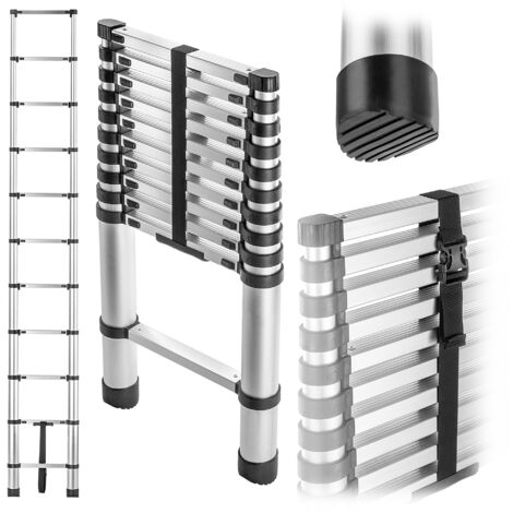 Scala in alluminio, telescopica, allungabile, pieghevole, 11 gradini, 125 kg, solida