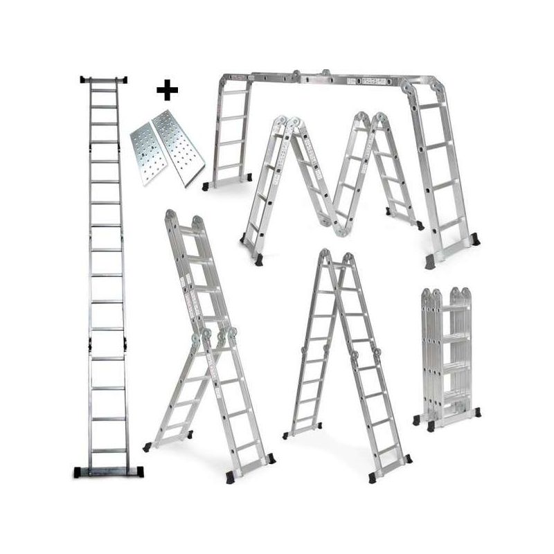 Image of Grandmaster - Scala Pieghevole In Alluminio 475cm, Scala Multifunzione 6 In 1, Piattaforma Inclusa, Carico Massimo 150kg, Design Antiscivolo,