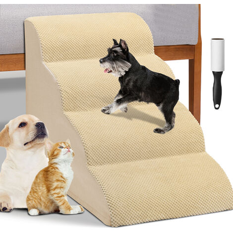 Scala per Animali Domestici Beige 4 Scalini per Gatti e Cani Rullo Rimuovi Peli
