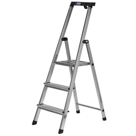 Scala Pieghevole a 3 Scalini Krause 126313 in Alluminio Argentato, Leggera e Robusta, Ideale per Uso Domestico e Professionale