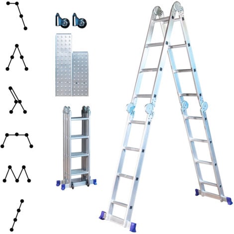 HOSTRÖM Scala pieghevole articolata STAVALANCE 4x4 gradini, ponteggio multifunzione, separatore di muro, sgabello, 2 piastre per piattaforma di lavoro, Hostrom