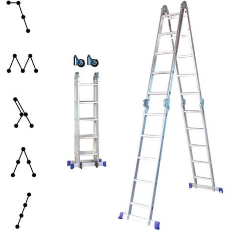 HOSTRÖM Scala pieghevole articolata STAVALANCE4x5, 5,7m, 20 gradini, multifunzione, distanziatore per muro, sgabello, in alluminio, Altezza lavoro max 6,29m, Hostrom