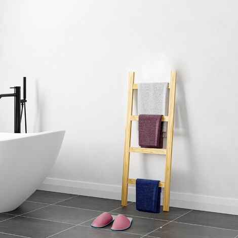 Scala porta asciugamani/riviste da bagno moderna metallo e legno Denno