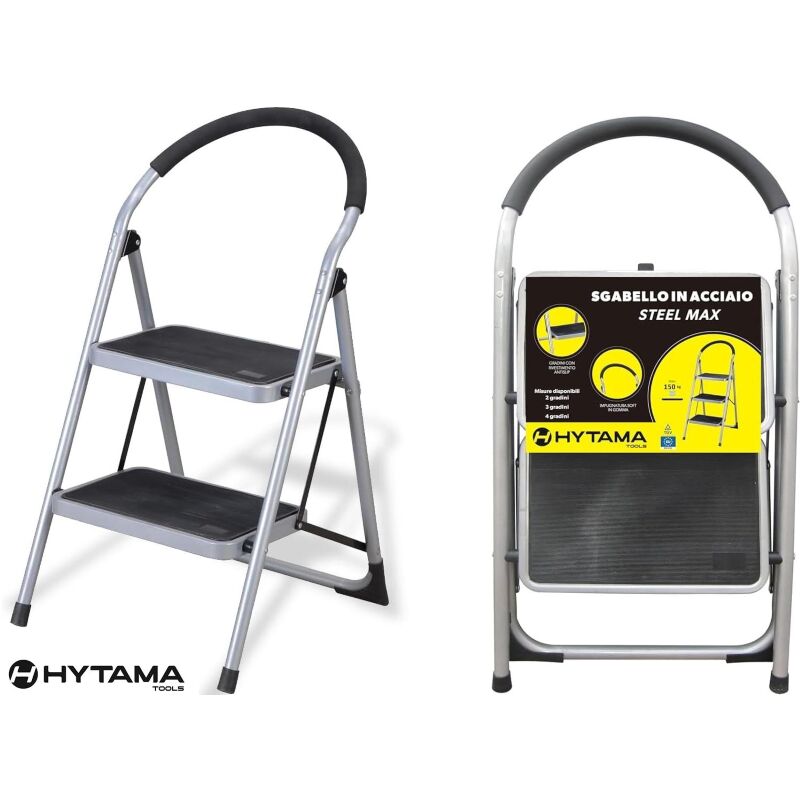 Image of Scala Scaletta Pieghevole SGABELLO SICURO "STEEL MAX" 2 GRADINI antiscivolo HYTAMA