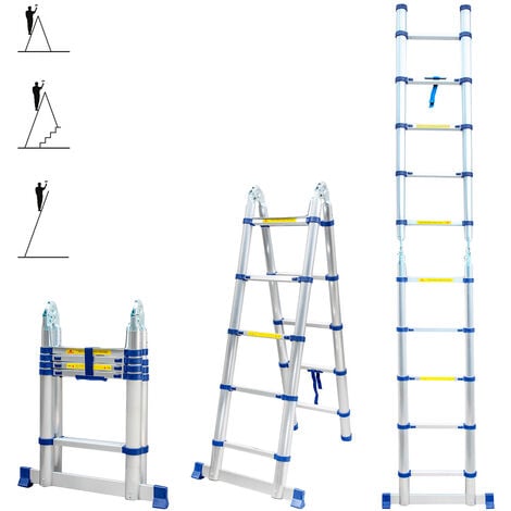 HOSTRÖM Scala telescopica articolata in alluminio 3,2 m (1,6 + 1,6) Stempakt Hostrom, leggera, compatta e pieghevole, altezza di lavoro massima 4,1 m, carico massimo 150 kg, garanzia di 5 anni