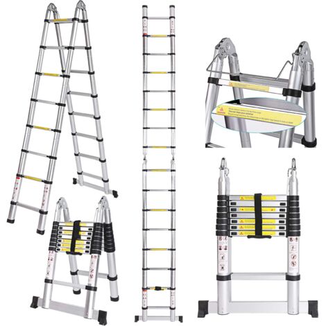 Scala telescopica da 5 m, in alluminio di alta qualità, portata fino a 150 kg (5 m, 2,5 + 2,5)