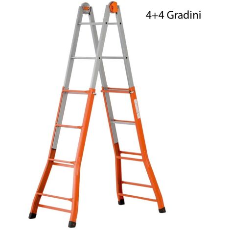 Scala telescopica in acciaio saldato 4+4 gradini altezza max. 376 cm scaletto allungabile portata 100 kg