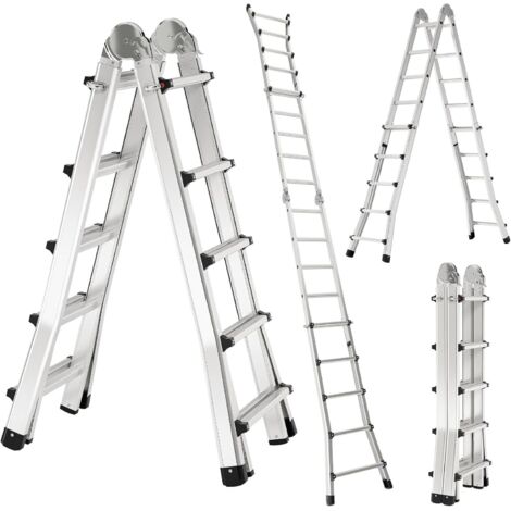 Scala telescopica pieghevole - 4,8 m - 4 x 5 pioli, scala a pioli, scala a pioli, multifunzione professionale, portata: 150 kg