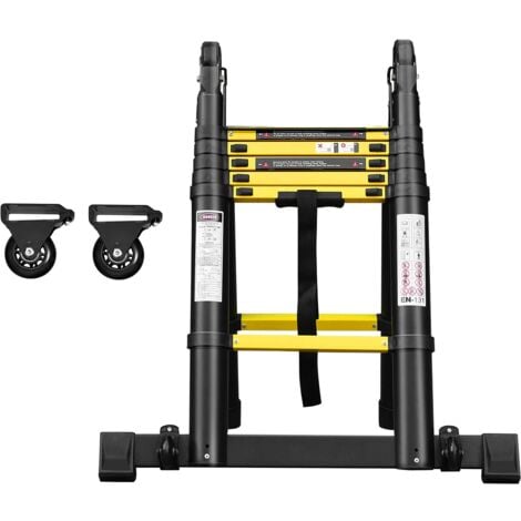 Scala telescopica Scala multifunzionale pieghevole da 3,8 m Scala multiuso in alluminio Scala allungabile 12 pioli 87 cm Capacità di carico 150 kg - Nero + Giallo NAIZY