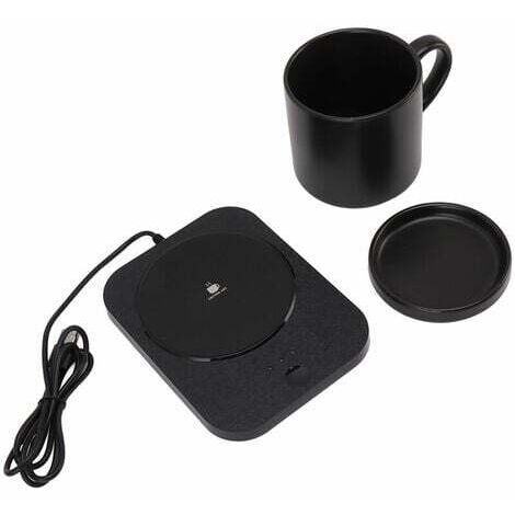 Scalda tazze, Scalda tazze da caffè elettrico, 55℃ caldo costante, alimentato tramite USB, con tazza in ceramica, per ufficio, 5V, nero
