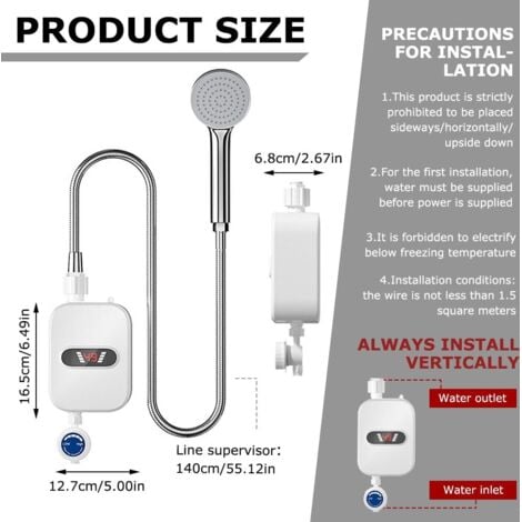 QIYAO Scaldabagno elettrico istantaneo, mini scaldabagno istantaneo da 3500 W con display digitale a LED, doccia con acqua calda, set doccia termostatico, piccola cucina, bagno, uso domestico [Classe energe