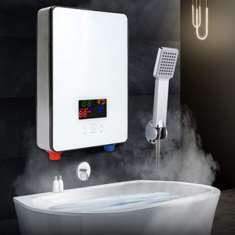 Scaldabagno elettronico istantaneo da 6500 W, 30 ℃-55 ℃, regolabile istantaneamente elettrico Tankless, set per bagno, doccia, cucina, 110 V (bianco)