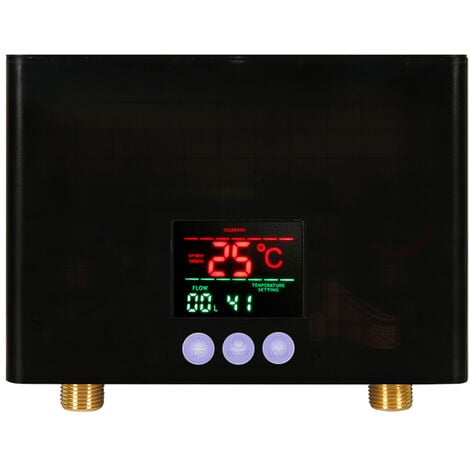 DECDEAL Scaldabagno Istantaneo 3KW Mini Scaldabagno Elettrico Senza Serbatoio Montaggio a Parete con Display LED Regolazione della Temperatura a 3 Livelli Telecomando per Cucina Domestica Bagno, Nero, spina e