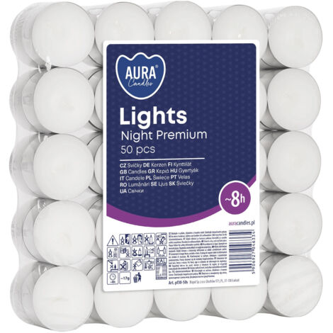 Scaldacandele Tealight da 8 ore, 50 pezzi.