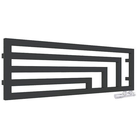 Scaldasalviette ad acqua calda nero 360mm di altezza e 1140mm di larghezza - 411 Watt - ANG360/1140HYPN