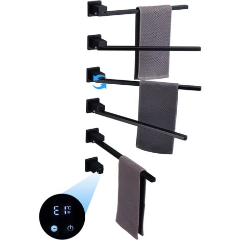 OIHPAW Scaldasalviette Elettrico WiFi Intelligente Scaldasalviette con Timer, 45-60°C 93W Portasciugamani Elettrico Riscaldato Nero Rotazione di 180° Scalda Asciugamani da Pareteper Il Bagno IP45