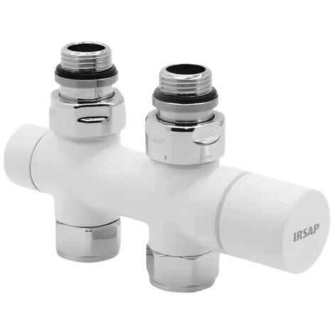 Scaldasalviette termostatico con ritorno a tee diritto, interasse 50 mm con raccordi