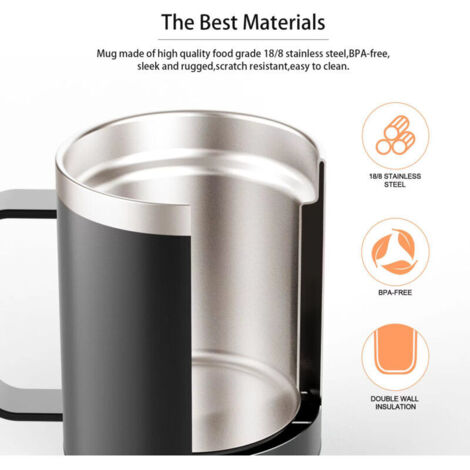 Scaldatazze SJLERST con coperchio, riscaldamento automatico da 55 a 65 °C, temperatura costante intelligente, tazza da 350 ml in acciaio inox a doppia parete.