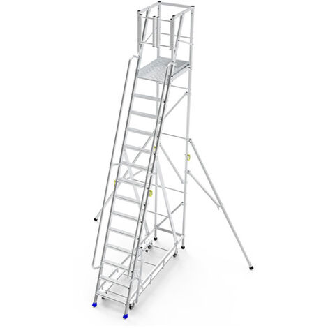 Scaletta 13 gradini - altezza massima di lavoro 5.25m - base con ruotee - ER13-KRE