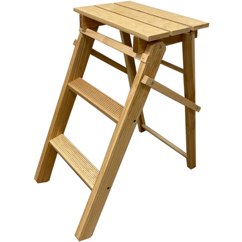 scaletta in legno di faggio 3 gradini, 55x60x32 cm