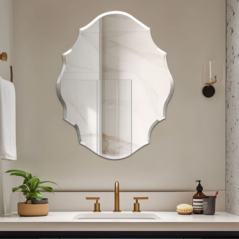 Scalloped Frameless Wall Mounted Bathroom Mirror Decorative Mirror Entrance Decor, Large 63 x 81cm