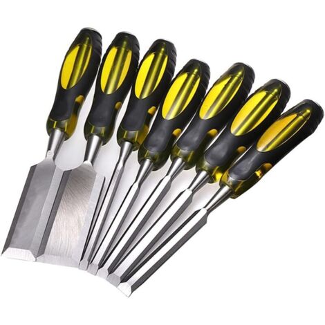 Scalpello per intagliare, tagliare e modellare il legno. Punte in acciaio. Da utilizzare con un mazzuolo. Utensili per la lavorazione del legno, set da 7 pezzi.
