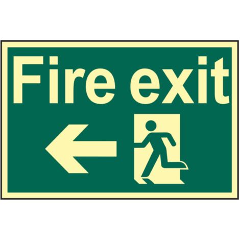 Scan 1583 Fire Exit Running Man Arrow Left - Photoluminescent 300 x 200mm SCA1583