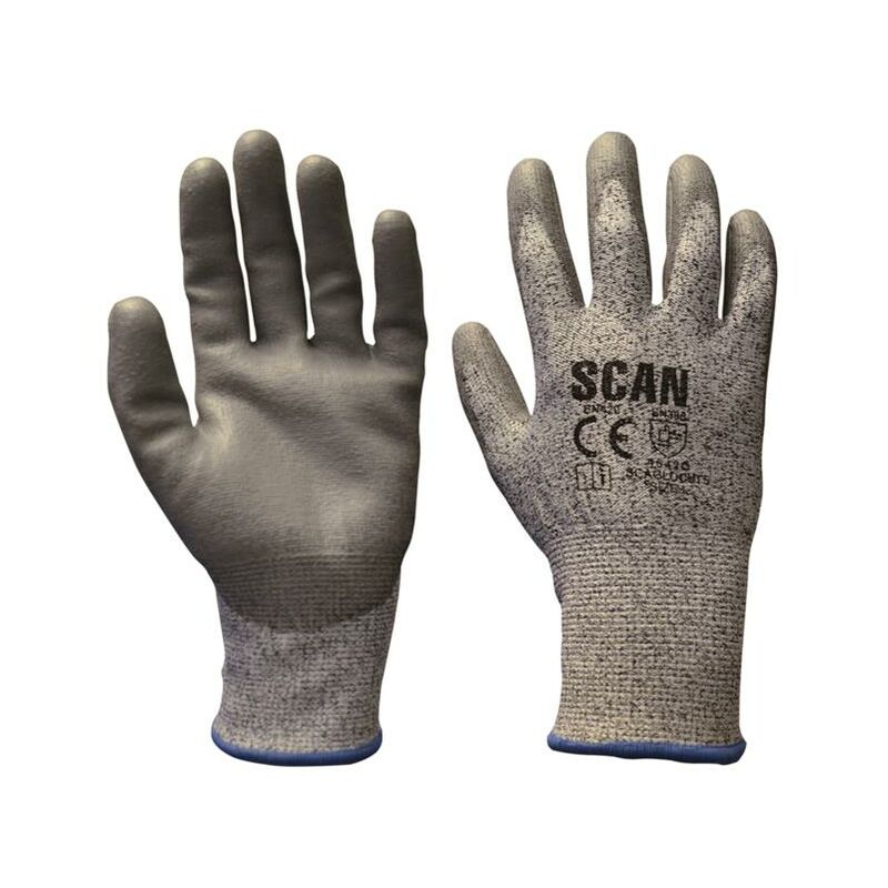 Grey pu Coated Cut 5 Gloves - m (Size 8) SCAGLOCUT5M - Scan