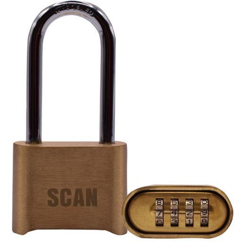 Scan - ZA116-1L Brass Combination Padlock 50mm Long Shackle scaplbcomls