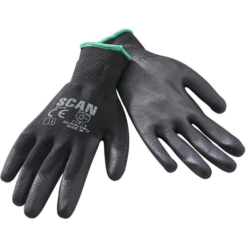 Scan - Black Gloves pu Coated Dipped 5 Pairs Work Gloves scaglopu XMS23GLOVEPU
