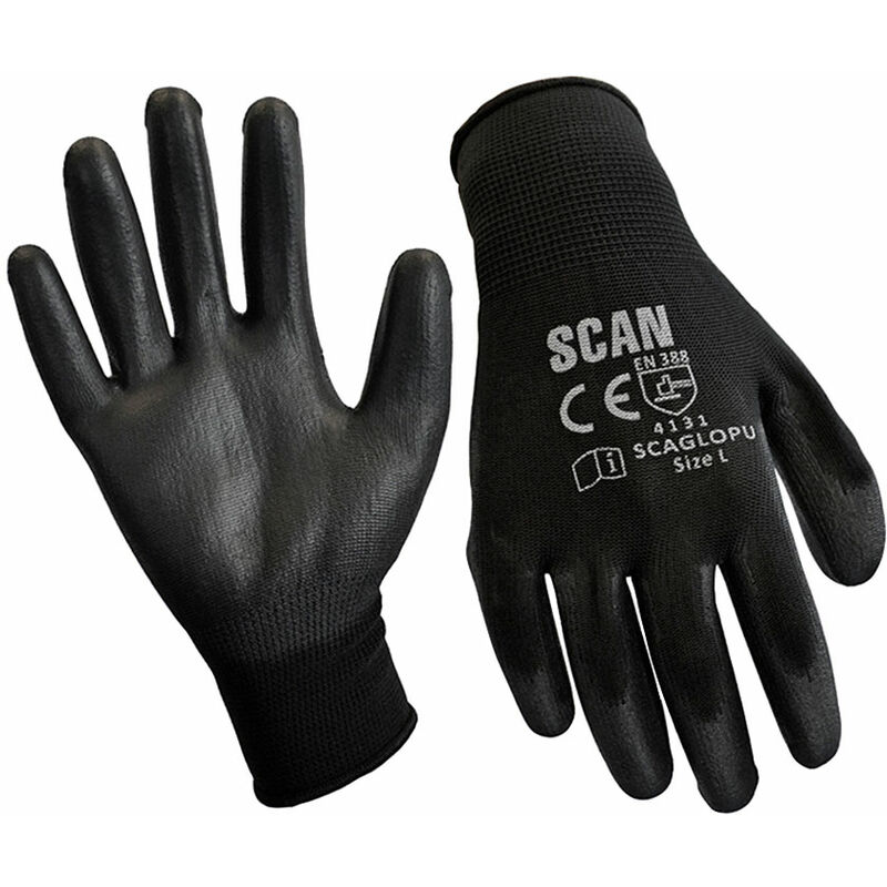 Scan - SCAGLOPU240X Black PU Coated Gloves - XL (Size 10) (240 Pairs)