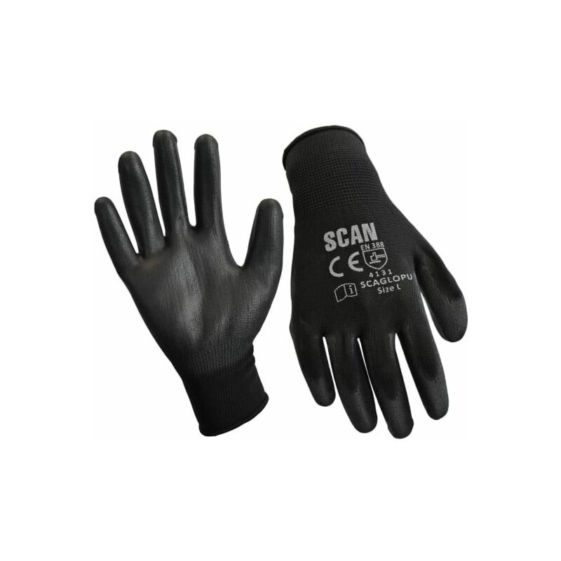 Scan - Black PU Coated Gloves - Medium (Size 8) (Pack 240) SCAGLOPU240M