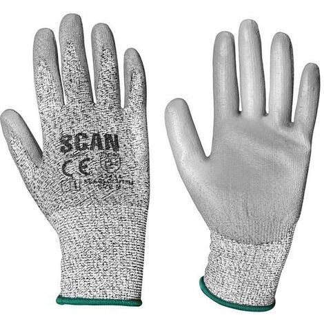 Scan H3101-3 Grey PU Coated Cut 3 Gloves - Medium Size 8SCAGLOCUT3M