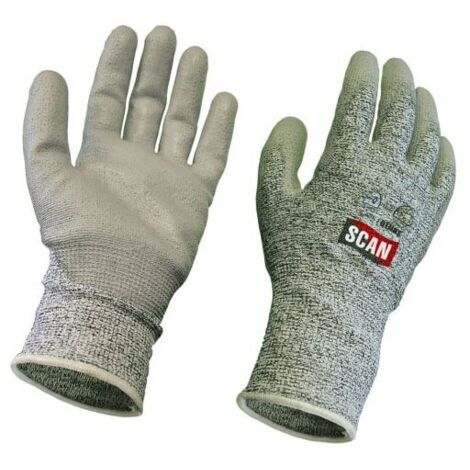 Scan H3101-5 Grey PU Coated Cut 5 Gloves - Medium Size 8 SCAGLOCUT5M