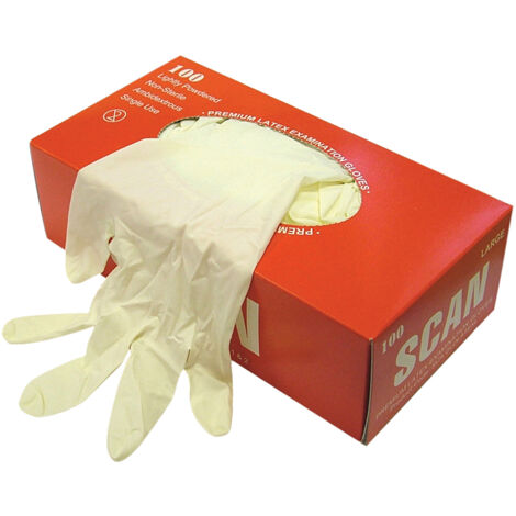 Scan Latex Gloves Box 100 Large Disposable Gloves SCAGLOLATEXL