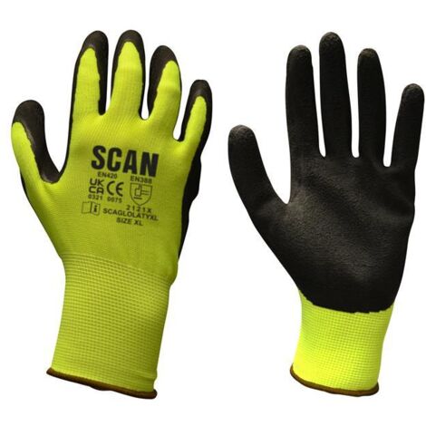 Scan SCAGLOLATYXL Yellow Foam Latex Coated Glove 13g Extra Large