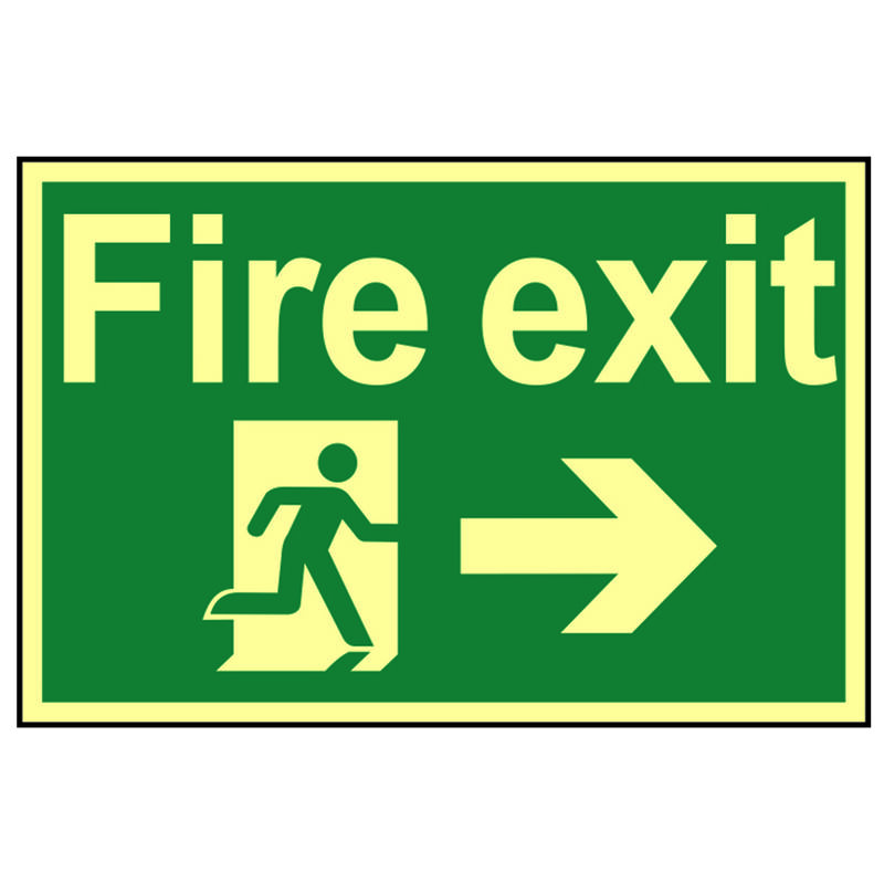 Scan - Fire Exit Running Man Arrow Right - Photoluminescent 300 x 200mm SCA1581